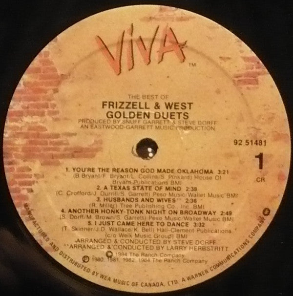 Frizzell & West* : Golden Duets (The Best Of Frizzell & West) (LP, Comp)