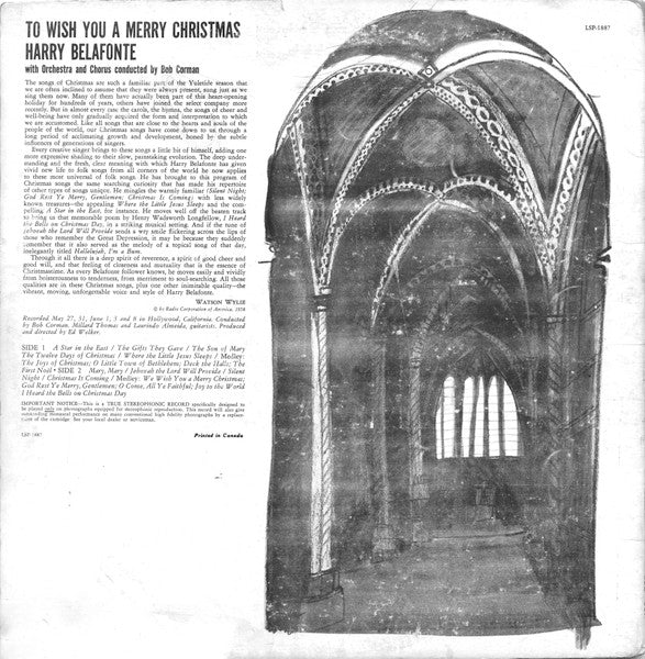 Harry Belafonte : To Wish You A Merry Christmas (LP, Album)