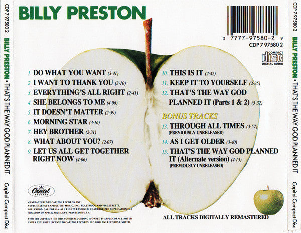 Billy Preston : That's The Way God Planned It (CD, Album, RE, RM)