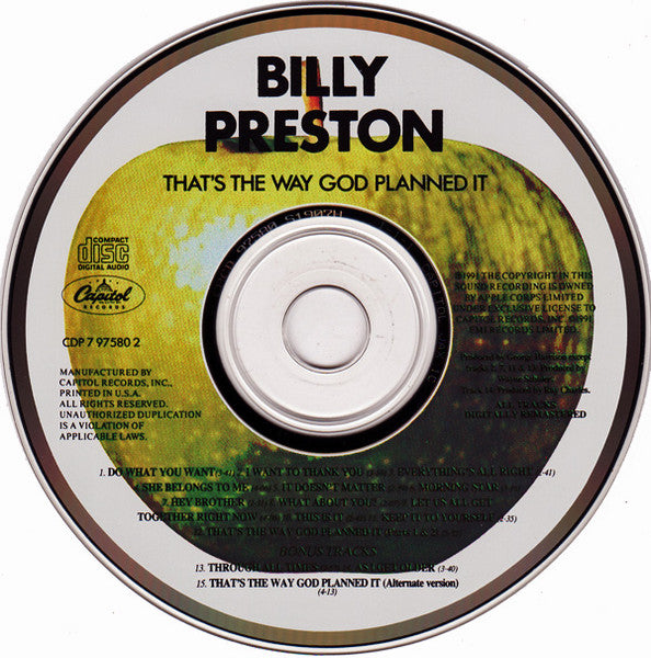 Billy Preston : That's The Way God Planned It (CD, Album, RE, RM)