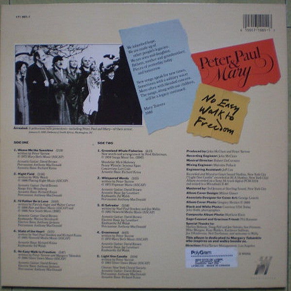 Peter, Paul & Mary : No Easy Walk To Freedom (LP, Album)