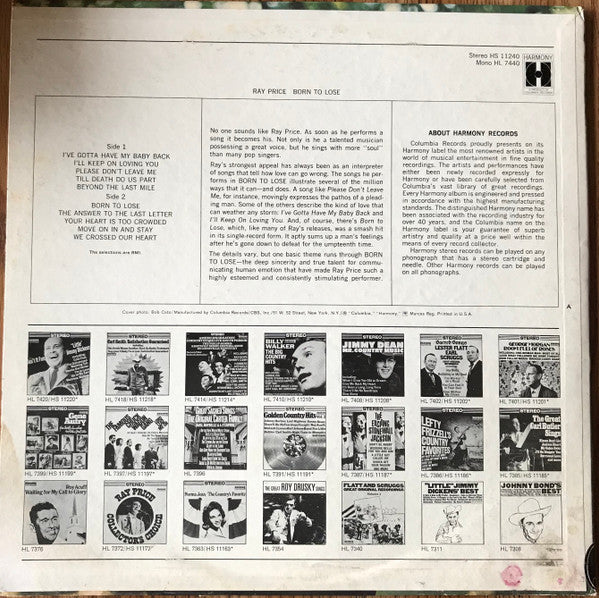 Ray Price : Born To Lose (LP, Album, Mono)