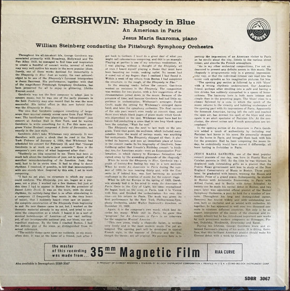 George Gershwin – William Steinberg conducting the Pittsburgh Symphony Orchestra, Jesus Maria Sanroma : Rhapsody In Blue / An American In Paris (LP, RE)