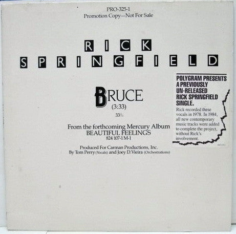 Rick Springfield : Bruce (12", Promo)