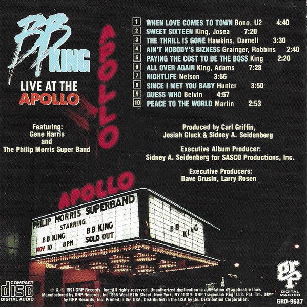B.B. King : Live At The Apollo (CD, Album)