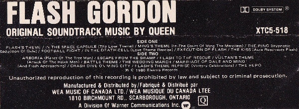 Queen : Flash Gordon (Original Soundtrack Music) (Cass, Album)