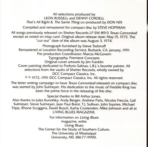 Freddie King : Texas Cannonball (CD, Album, RE)