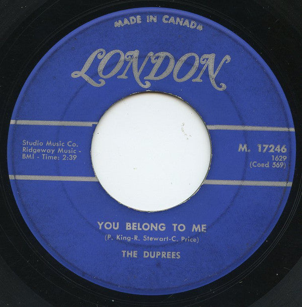 The Duprees : You Belong To Me / Take Me As I Am (7", Single)