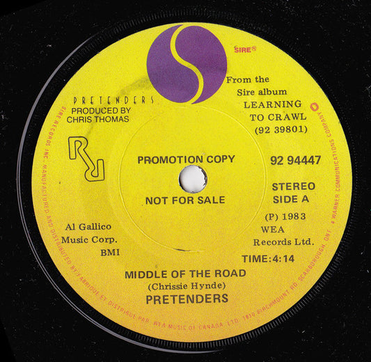 The Pretenders : Middle Of The Road (7", Promo)