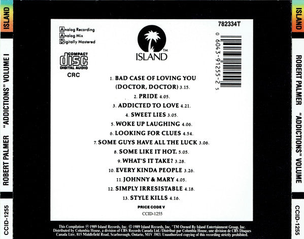 Robert Palmer : "Addictions" Volume 1 (CD, Comp, Club)