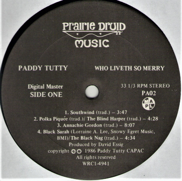 Paddy Tutty : Who Liveth So Merry (LP, Album)