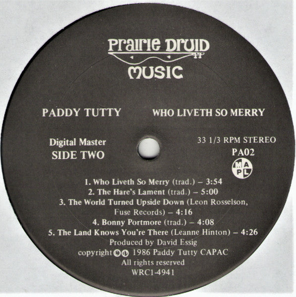 Paddy Tutty : Who Liveth So Merry (LP, Album)