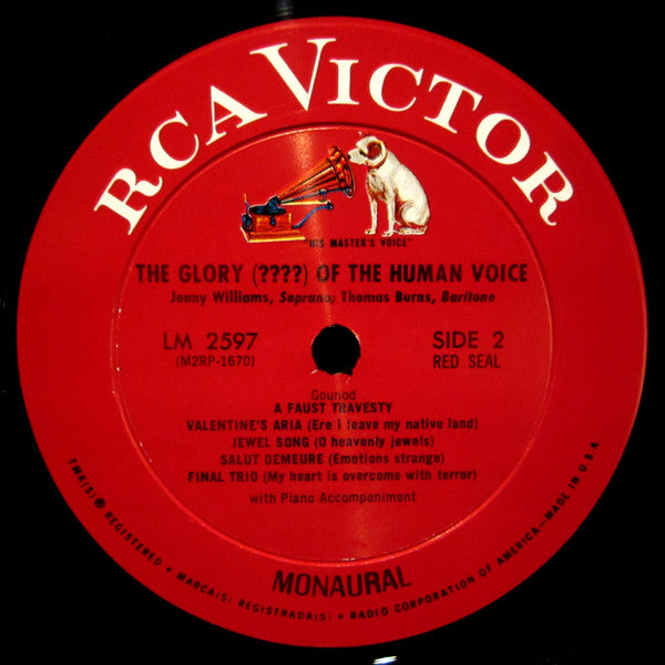 Florence Foster Jenkins / Jenny Williams And Thomas Burns : The Glory (????) Of The Human Voice (LP, Album, Mono, RP)