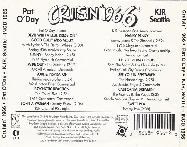 Various : Cruisin' 1966 - Pat O'Day - KJR, Seattle (CD, Comp, Mixed)