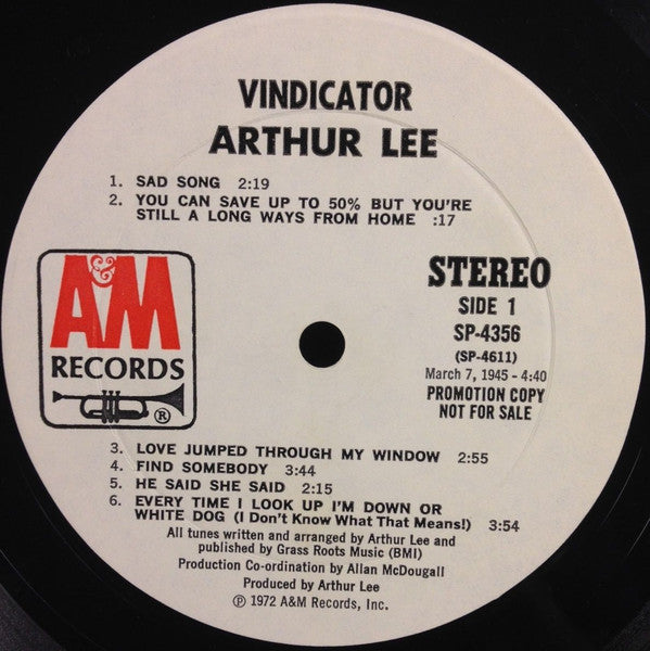 Arthur Lee : Vindicator (LP, Album, Promo, Gat)