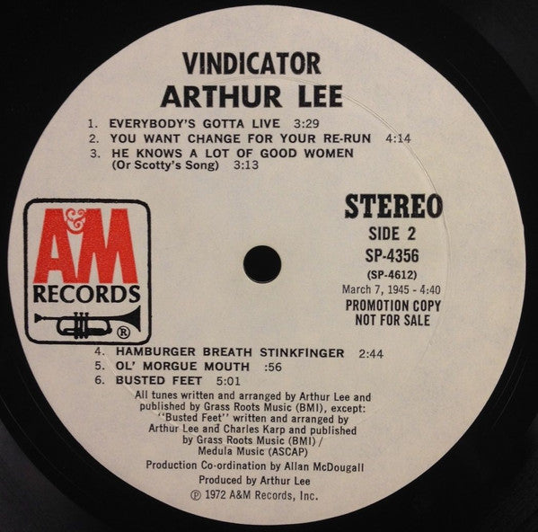 Arthur Lee : Vindicator (LP, Album, Promo, Gat)