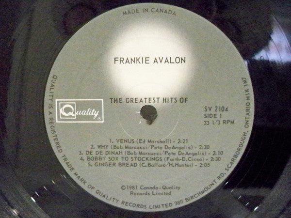 Frankie Avalon : The Greatest Hits Of Frankie Avalon (LP, Comp)