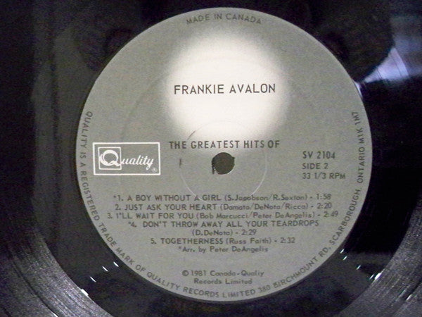 Frankie Avalon : The Greatest Hits Of Frankie Avalon (LP, Comp)