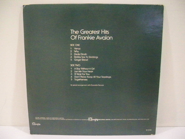 Frankie Avalon : The Greatest Hits Of Frankie Avalon (LP, Comp)