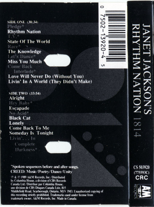 Janet Jackson : Rhythm Nation 1814 (Cass, Album, Club)