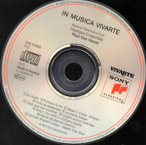 Huelgas-Ensemble • Paul Van Nevel : In Musica Vivarte (Musical Selections From Huelgas Ensemble) (CD, Comp)