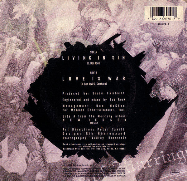 Bon Jovi : Living In Sin (7", Single)