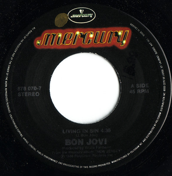Bon Jovi : Living In Sin (7", Single)
