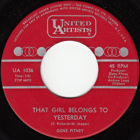 Gene Pitney : That Girl Belongs To Yesterday (7", Single)