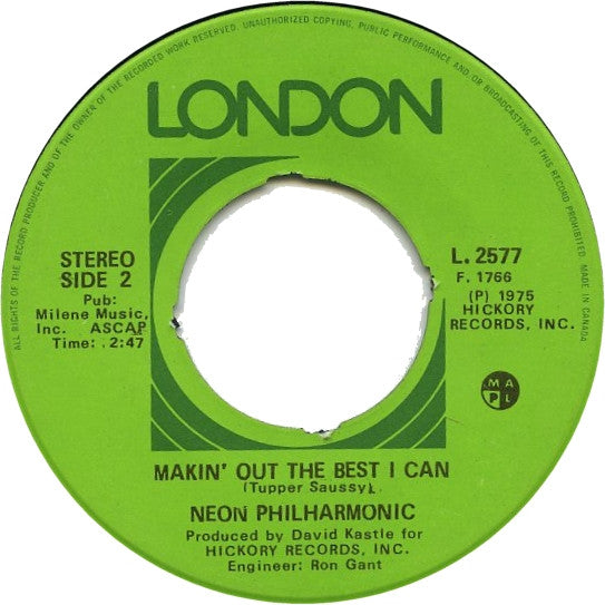 The Neon Philharmonic : Long Distance Love Affair / Makin' Out the Best I Can (7", Single)