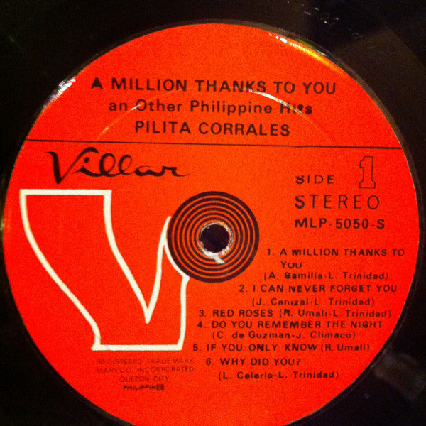 Pilita Corrales* : Pilita Corrales Sings A Million Thanks To You And Other Philippine Hits (LP)