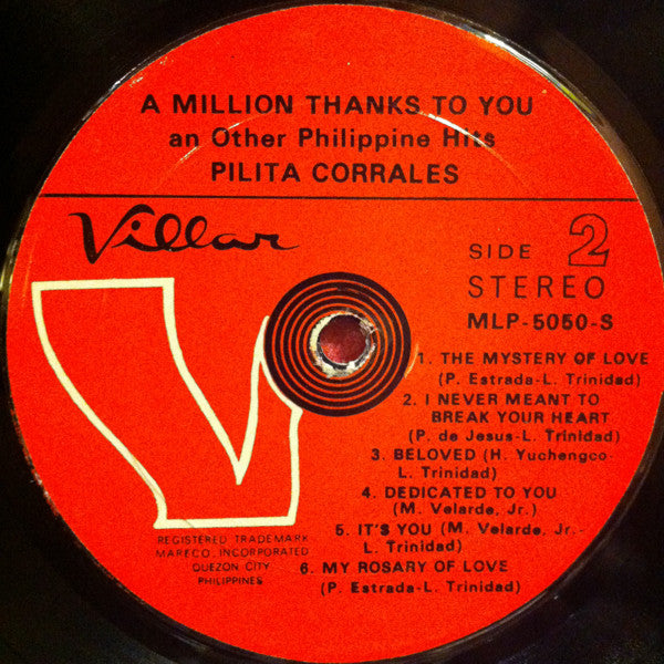 Pilita Corrales* : Pilita Corrales Sings A Million Thanks To You And Other Philippine Hits (LP)