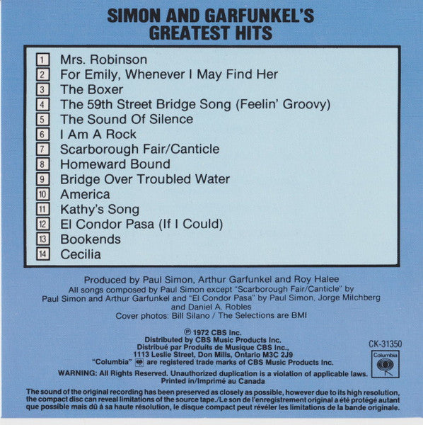 Simon & Garfunkel : Simon And Garfunkel's Greatest Hits (CD, Comp, RE)
