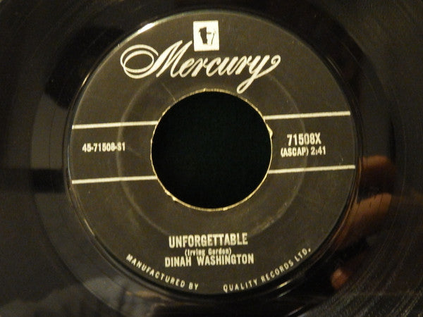 Dinah Washington : Unforgettable / Nothing In The World (Could Make Me Love You More Than I Do) (7", Single)