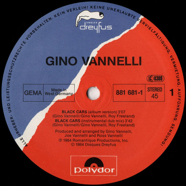 Gino Vannelli : Black Cars (12", Maxi)