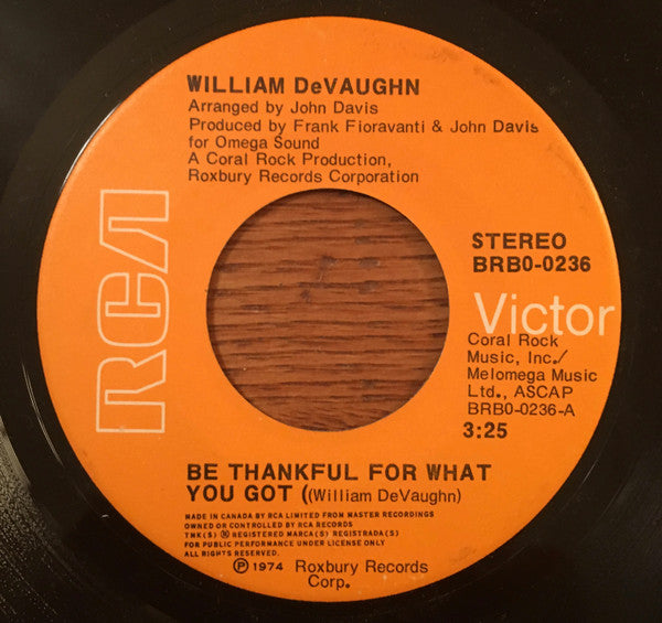 William DeVaughn : Be Thankful For What You Got (7", Single)