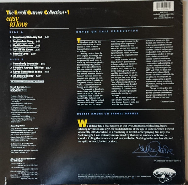 Erroll Garner : The Erroll Garner Collection - Volume 1: Easy To Love (LP, Comp, RM)