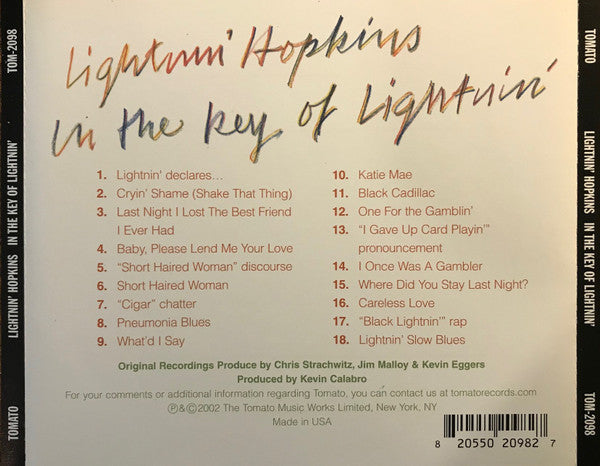 Lightnin' Hopkins : In The Key Of Lightnin' (CD)