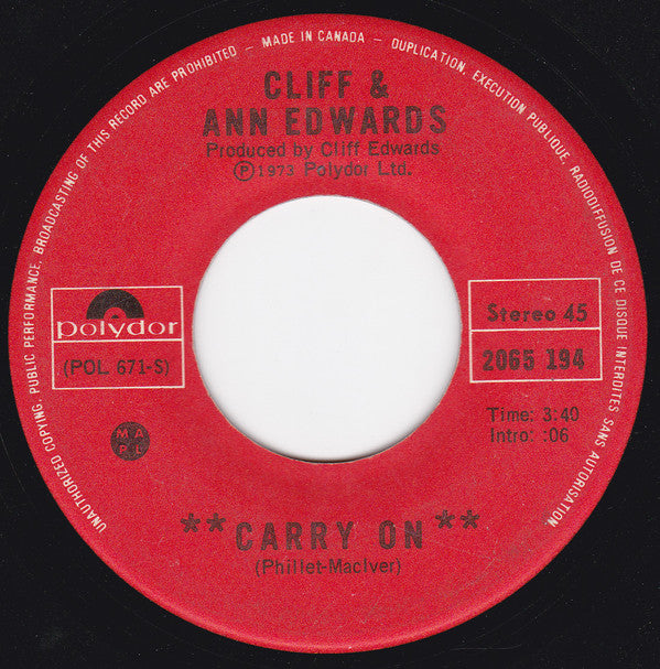 Cliff & Ann Edwards : Carry On / Hold Me (7", Single)