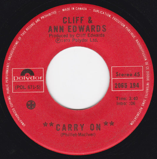 Cliff & Ann Edwards : Carry On / Hold Me (7", Single)