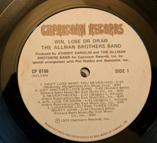The Allman Brothers Band : Win, Lose Or Draw (LP, Album, Gat)