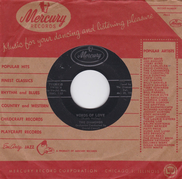 The Diamonds : Words Of Love (7", Single, Ind)