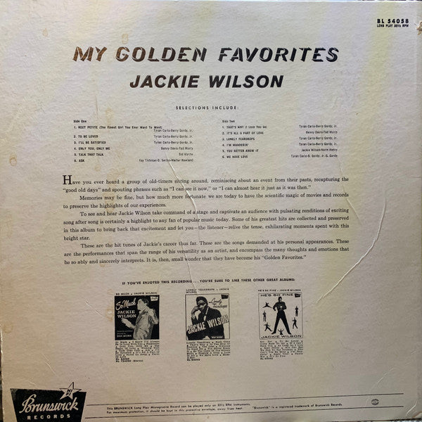 Jackie Wilson : My Golden Favorites (LP, Comp, Mono)