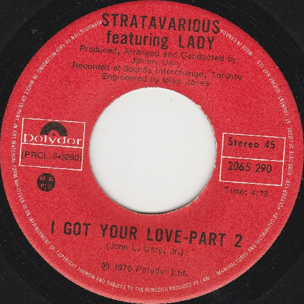 Stratavarious Featuring Lady (2) : I Got Your Love (7", Single)