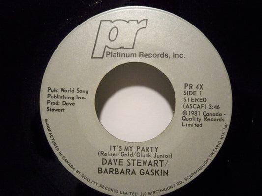 Dave Stewart & Barbara Gaskin : It's My Party (7", Single)
