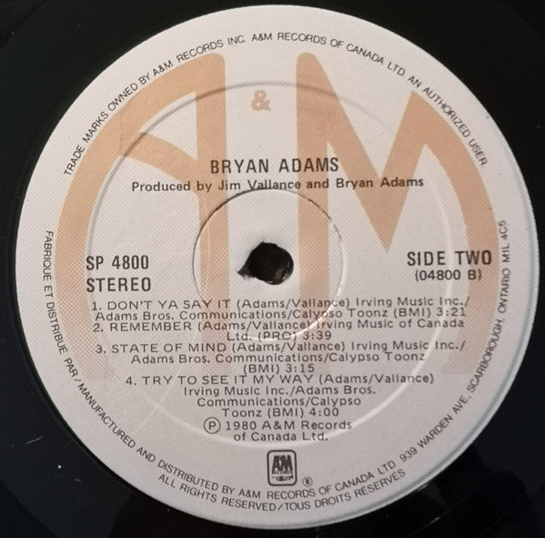 Bryan Adams : Bryan Adams (LP, Album)