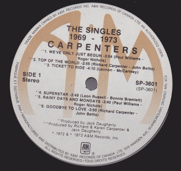 Buy Carpenters : The Singles 1969-1973 (LP, Album, Comp, RE, Gat