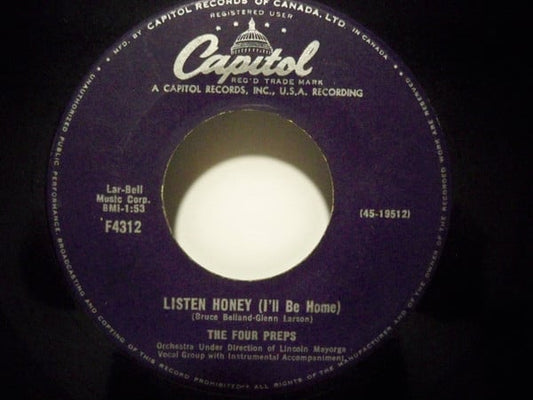 The Four Preps : Listen Honey (I'll Be Home) / Down By The Station (7", Single)