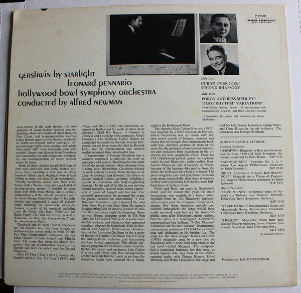 George Gershwin - Leonard Pennario, The Hollywood Bowl Symphony Orchestra Conducted By Alfred Newman : Gershwin By Starlight (LP, Mono)