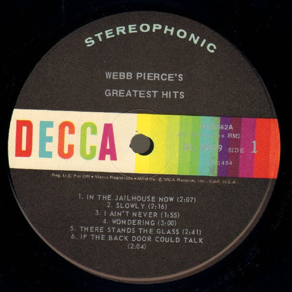 Webb Pierce : Webb Pierce's Greatest Hits (LP, Album, Club, Ind)
