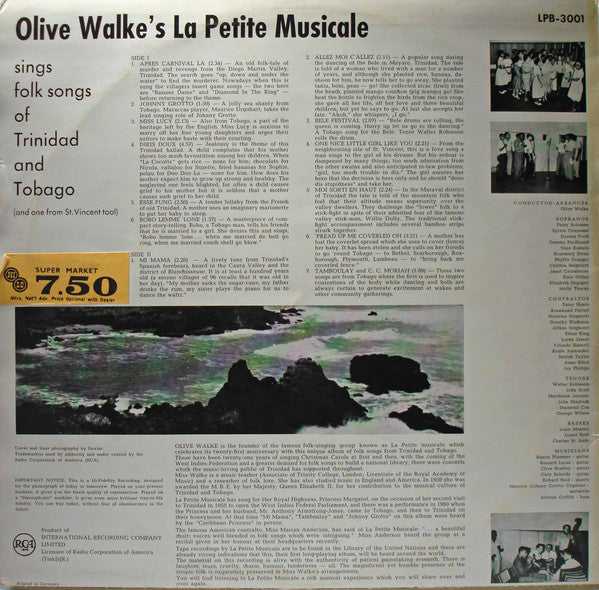 Olive Walke's La Petite Musicale : Folk Songs Of Trinidad And Tobago (LP, Album)